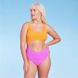 Women's Cut Out One Piece Swimsuit - Wild Fable Orange & Pink - Size XL - NWT